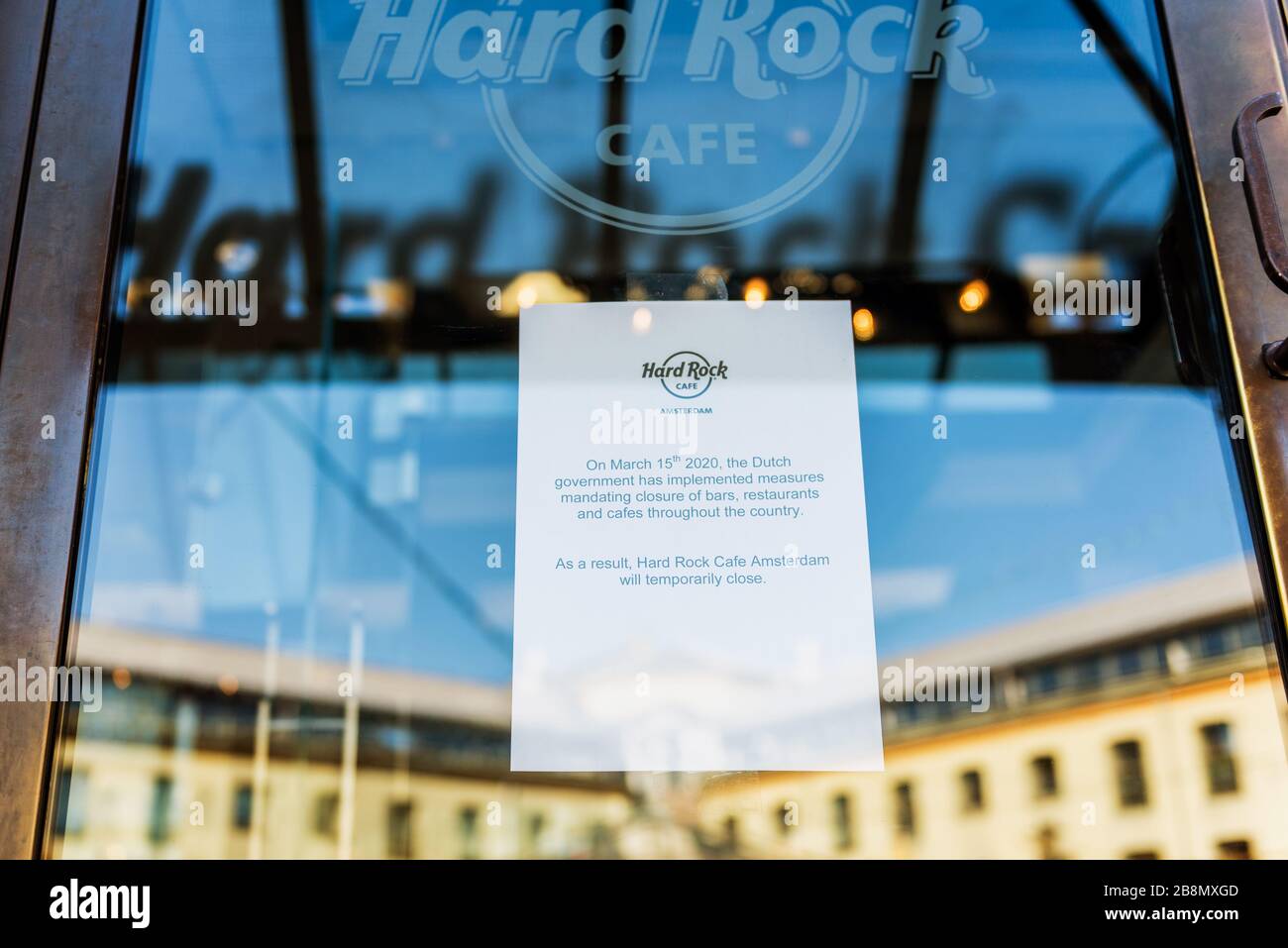 Chiuso Hard Rock Cafe ad Amsterdam Paesi Bassi a causa dell'epidemia di coronavirus Foto Stock