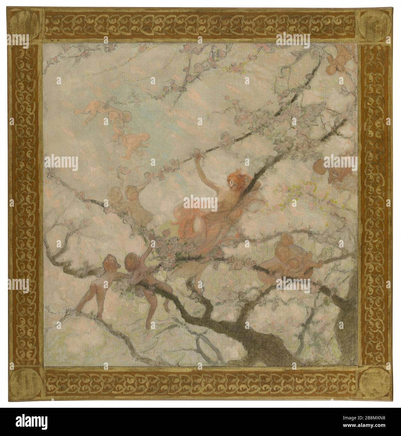 Schizzo per il municipio del 15 ° distretto: Donna e bambini in rami Georges Gabriel Picard (1857-1943). 'Femme et enfants dans des branchages'. Esquisse pour la mairie du XVème circondario. Huile sur toile, 1929. Musée des Beaux-Arts de la Ville de Paris, Petit Palais. Foto Stock