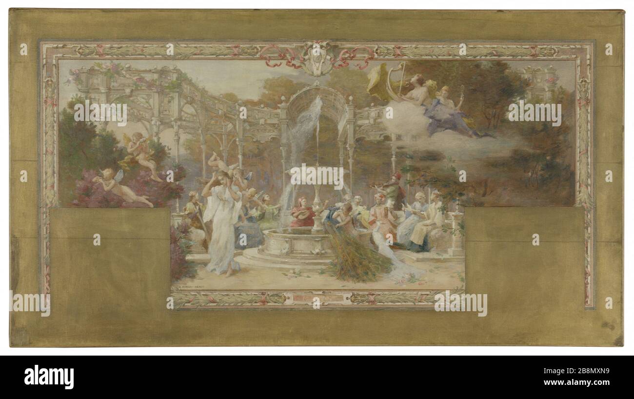 Schizzo per sindaco del 10 ° arrondissement di Parigi: L'Ouie Adrien Moreau-Néret (1860-1944). "L'Ouïe". Esquisse pour la mairie du 10ème circondario di Parigi. Huile sur toile, 1906. Musée des Beaux-Arts de la Ville de Paris, Petit Palais. Foto Stock