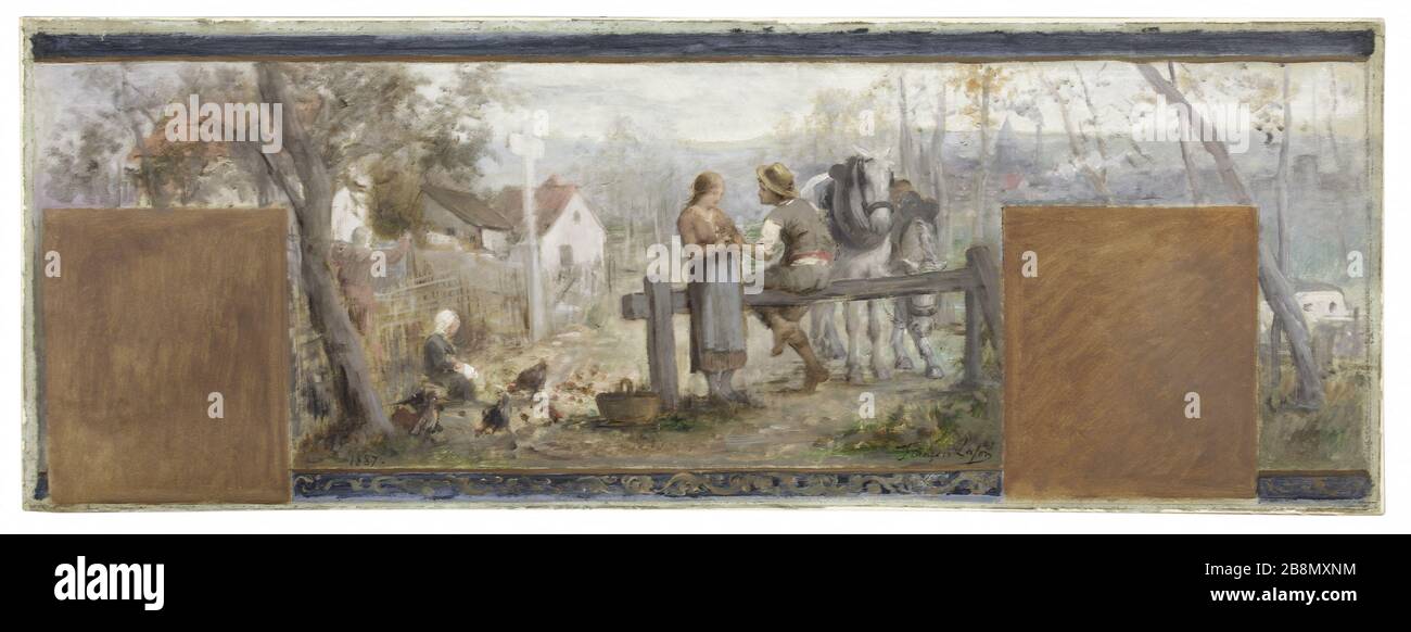 Schizzo per la città di Pantin ingaggio François Lafon (1846-1920). "Les fiançailles". Esquisse pour la mairie de Pantin. Huile sur papier. 1887. Musée des Beaux-Arts de la Ville de Paris, Petit Palais. Foto Stock