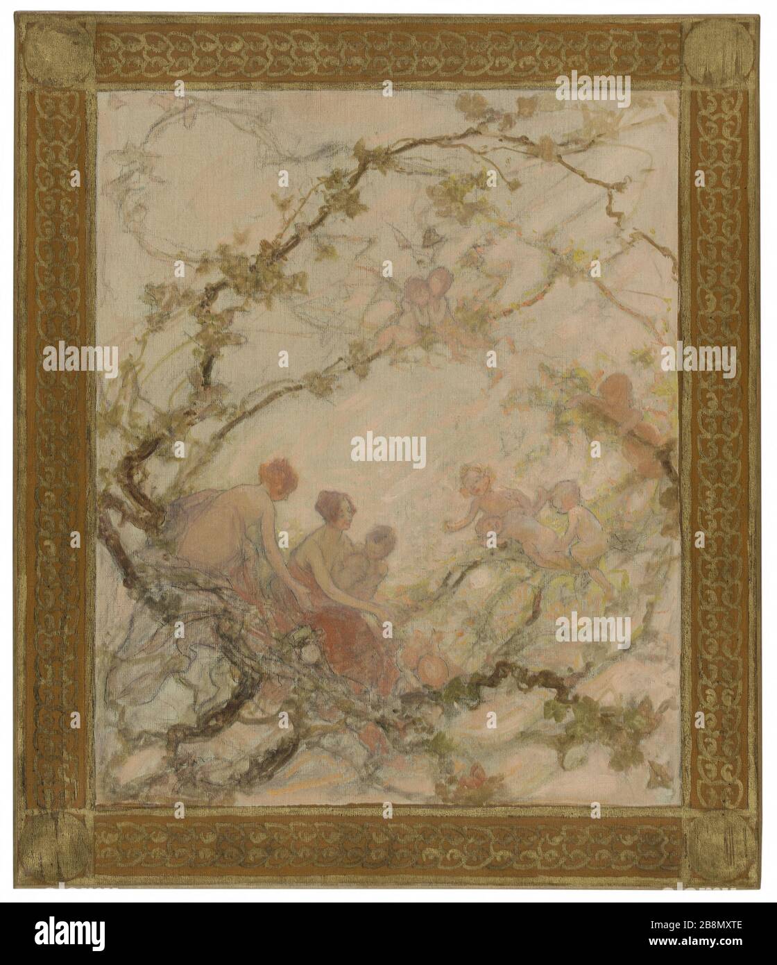 Schizzo per il municipio del 15 ° distretto: Donne e bambini nei rami Georges Gabriel Picard (1857-1943). 'Femmes et enfants dans les branchages'. Esquisse pour la mairie du 15ème circondario. Huile sur toile, 1929. Musée des Beaux-Arts de la Ville de Paris, Petit Palais. Foto Stock