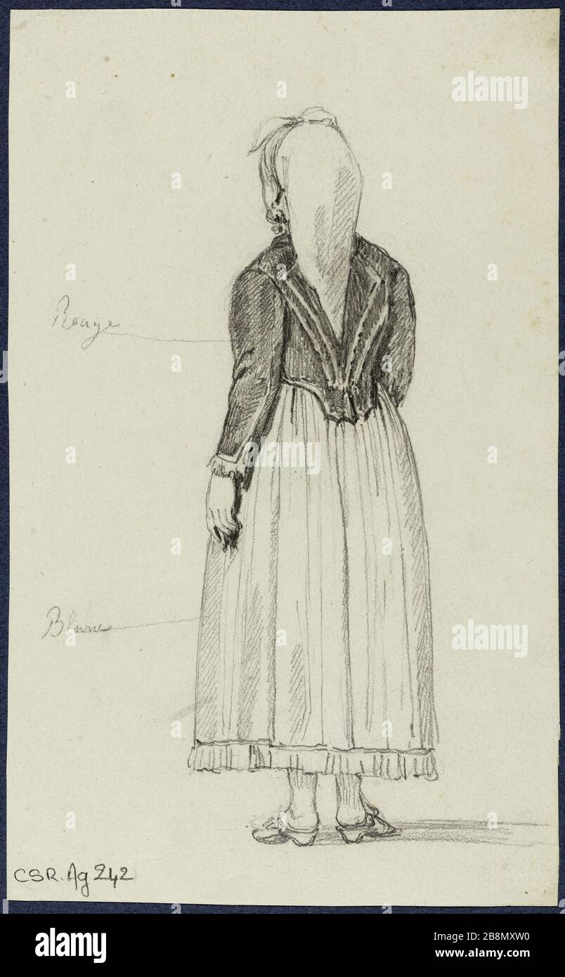 Studio del costume femminile René Marjolin (1812-1895). Etude de costume féminin. Crayon grafite. Parigi, musée de la vie romanticique. Foto Stock