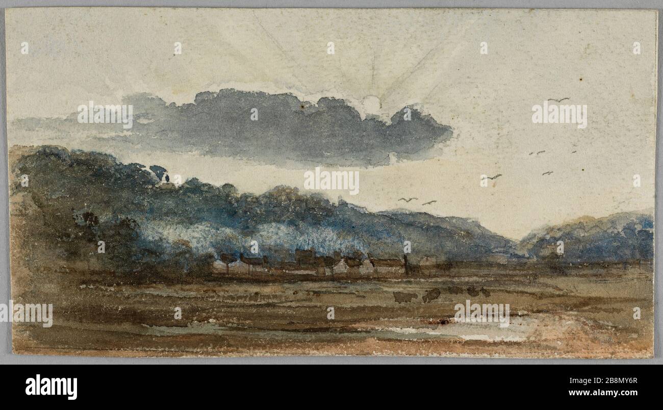 Paesaggio Anonyme. Paysagage. Paysage avec un ciel menaçant. Acquarelle, 1854. Parigi, musée de la vie romanticique. Foto Stock