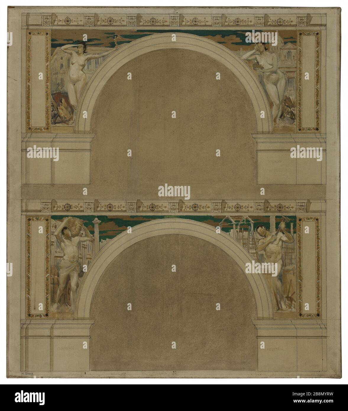 Schizzo per una sala introduttiva dell'Hotel de Ville a Parigi: Arte Scienza. Commercio. Industria Martial-Eugène Simas (1862-1939). "Arti. Scienze. Commercio. Industria". Esquisse pour un salon d'introduction de l'Hôtel de Ville de Paris. Huile sur toile, 1892. Musée des Beaux-Arts de la Ville de Paris, Petit Palais. Foto Stock
