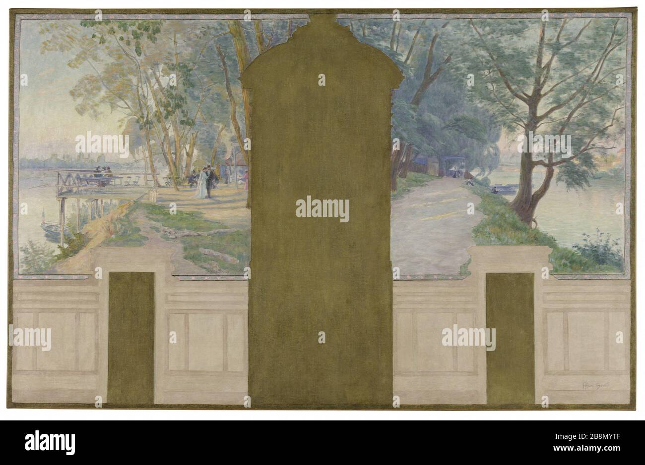 Schizzo per il sindaco di Asnieres: I ponti della Senna di Saint-Ouen e Courbevoie Henry Marius Camille Bouvet (1859-1945). 'la Seine ponts de Saint-Ouen et de Courbevoie'. Esquisse pour la mairie d'Asnières. Huile sur toile, 1900. Musée des Beaux-Arts de la Ville de Paris, Petit Palais. Foto Stock