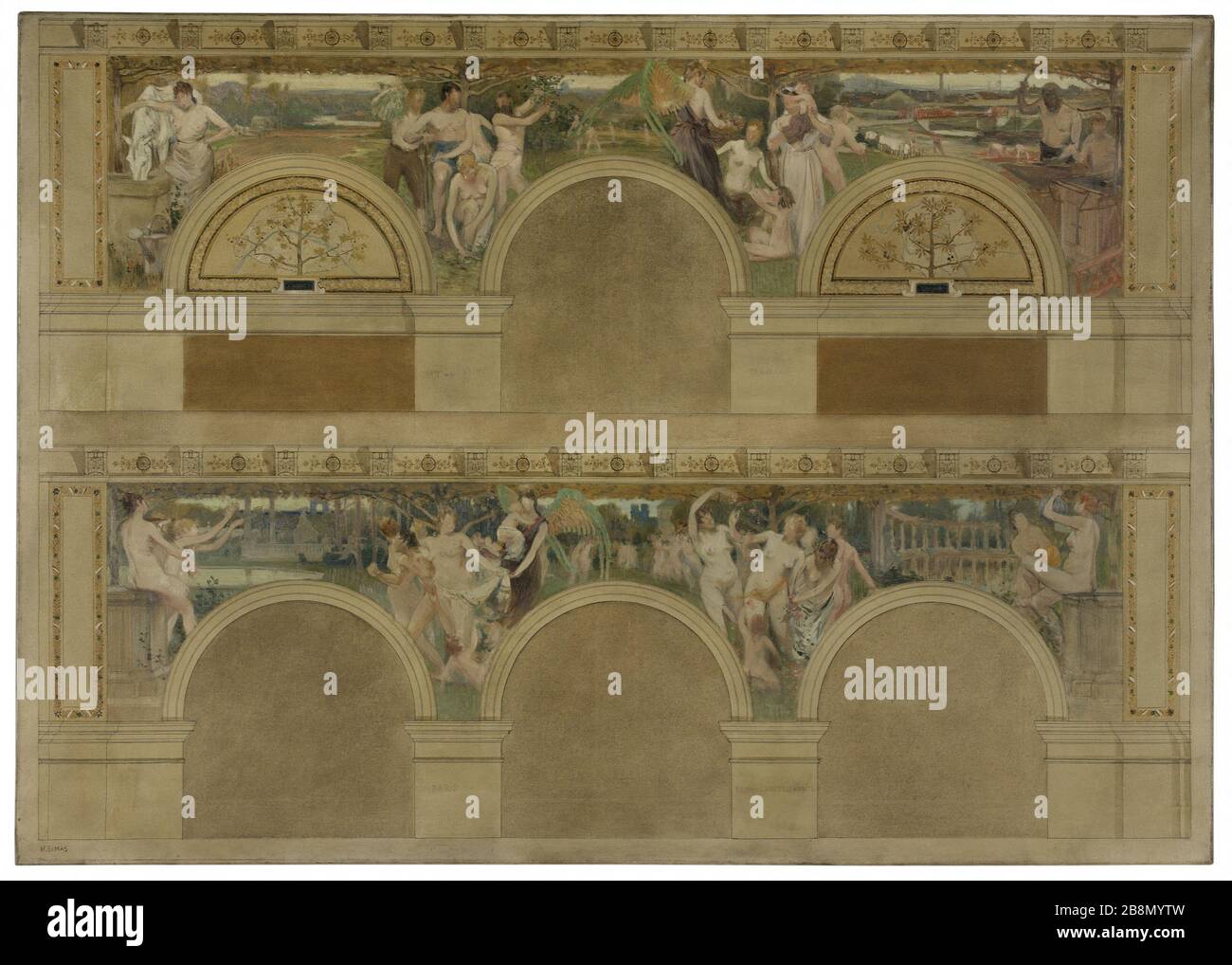 Schizzo per un saluto introduttivo dell'Hotel de Ville a Parigi: Il lavoro. La Celebrazione. La carità Martial-Eugène Simas (1862-1939). "Le Travail. Les Réjouissances. La Charité'. Esquisse pour un des salons d'introduction de l'Hôtel de Ville de Paris. Huile sur toile, 1892. Musée des Beaux-Arts de la Ville de Paris, Petit Palais. Foto Stock
