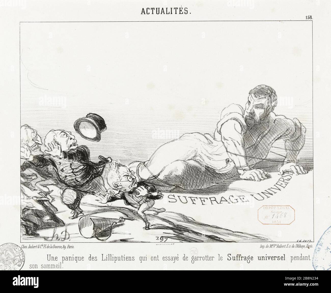 Un Lilliputians panico che ha cercato di strangle suffragio universale mentre dormiva Honoré Daumier (1808-1879). "Le suffrage universel". Actualités n° 158. Parigi, musée Carnavalet. Foto Stock