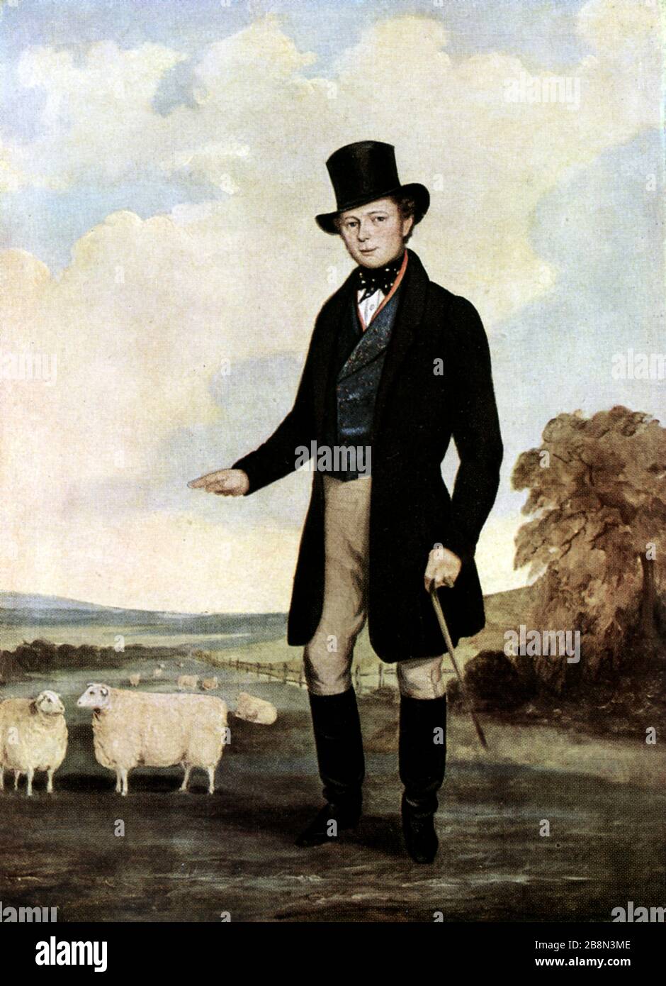 Il sig. Pawlett con la sua pecora di Leicester, 19 ° secolo. Vincitori al primo Royal Show, 1839. Il Royal Show è stato un annuale spettacolo agricolo tenuto dalla Royal Agricultural Society of England ogni anno dal 1839 al 2009. Foto Stock