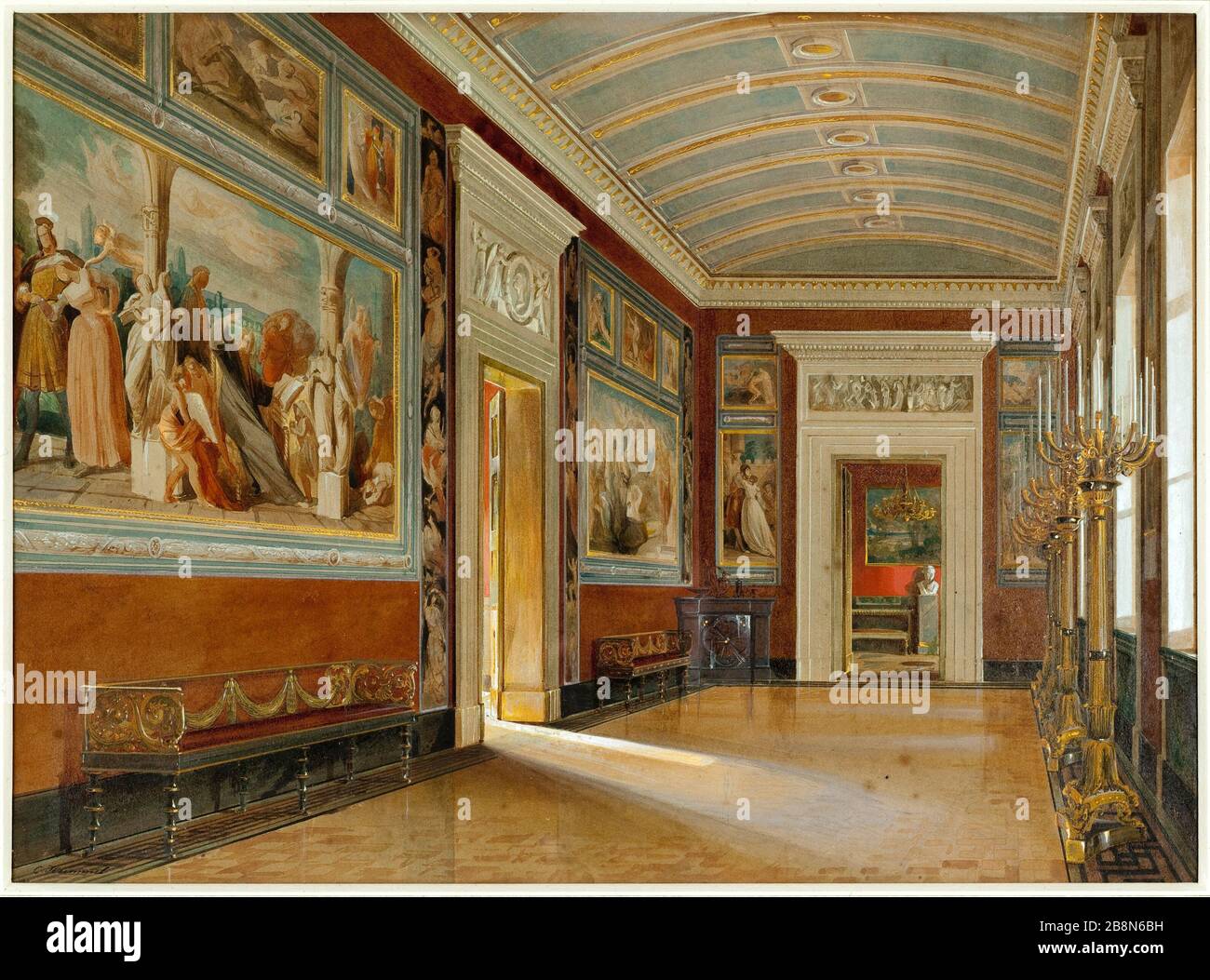 La Galleria Goethe presso la Residenza, il Palazzo Ducale di Weimar Carl Hummel (1821-1907), peintre et dessinateur. 'La Galerie Goethe à la Résidence, Palais Ducal de Weimar'. Aquarelle, crayon et gouache sur papier. 1846. Parigi, musée de la vie romanticique. Foto Stock