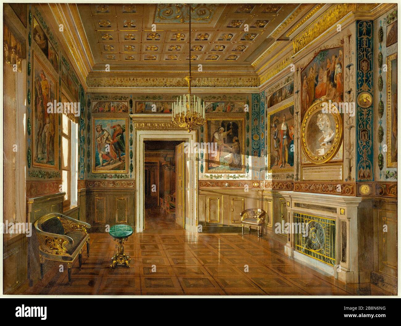 Camera Schiller al Residence, il Palazzo Ducale di Weimar Carl Hummel (1821-1907), peintre et dessinateur. "La Salle Schiller à la Résidence, Palais Ducal de Weimar". Aquarelle, crayon et gouache sur papier. 1846. Parigi, musée de la vie romanticique. Foto Stock