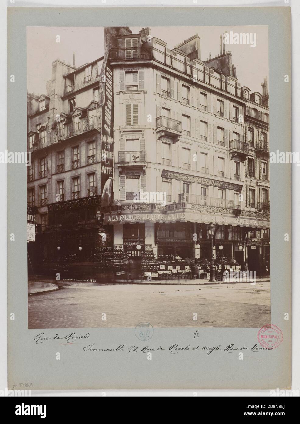 EDIFICIO, 72 RUE RIVOLI, L'ANGOLO DI FOX STREET, 4 ° DISTRETTO, PARIGI Immeuble, 72 rue Rivoli, à l'angle de la rue du Renard. Parigi (IVème arr.), 1898. Union Photographique Française. Parigi, musée Carnavalet. Foto Stock