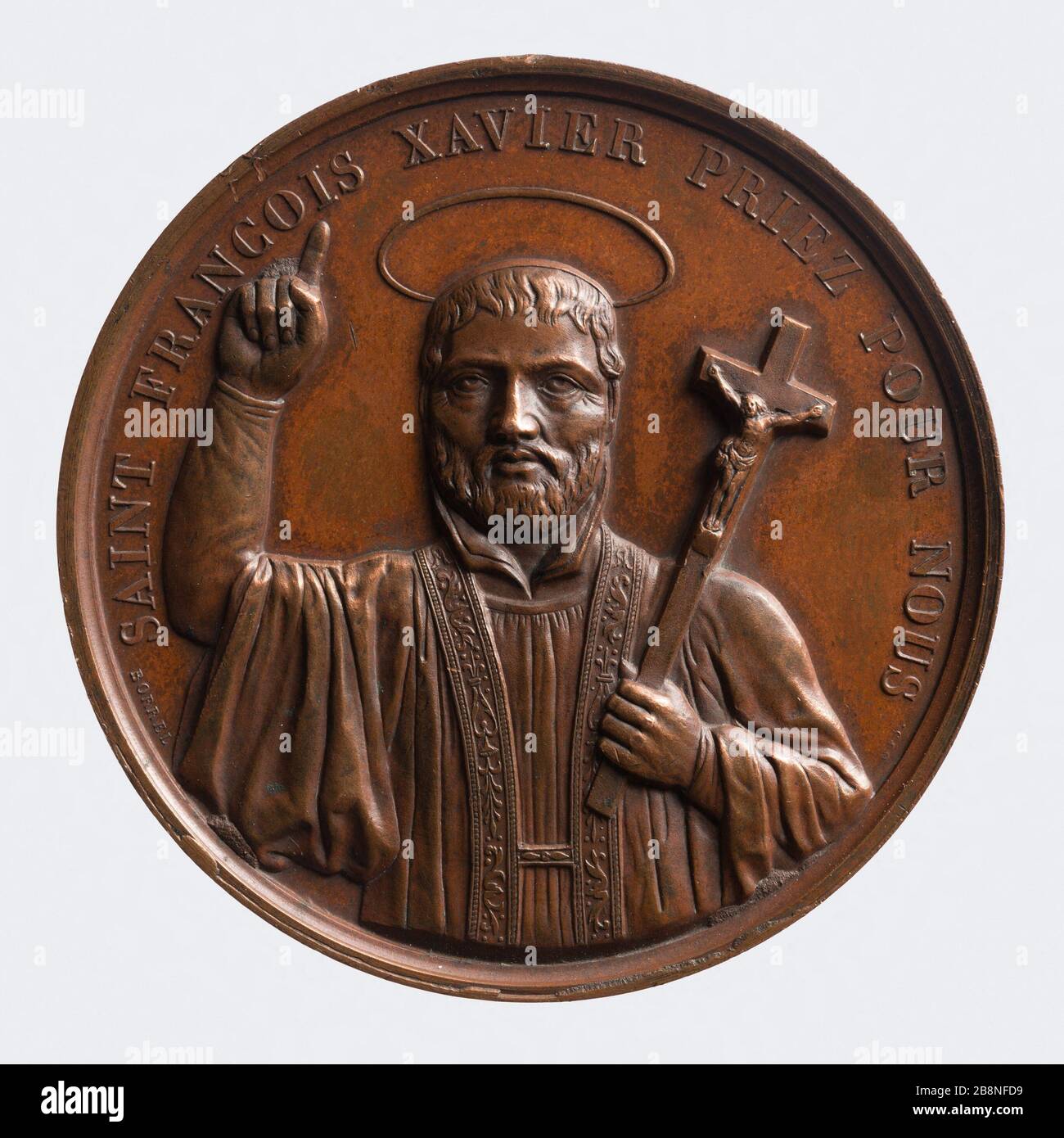 Medaglia d'onore di San Francesco Saverio opere nella parrocchia di San Pietro-grande-pietra, 1870 Alfred Borrel (1836-1927). 'Médaille d'honneur des oeuvres de saint François Xavier en la Paroisse Saint-Pierre-du-gros-caillou, 1870'. Cuivre gravé. 1870-1843. Parigi, musée Carnavalet. Foto Stock