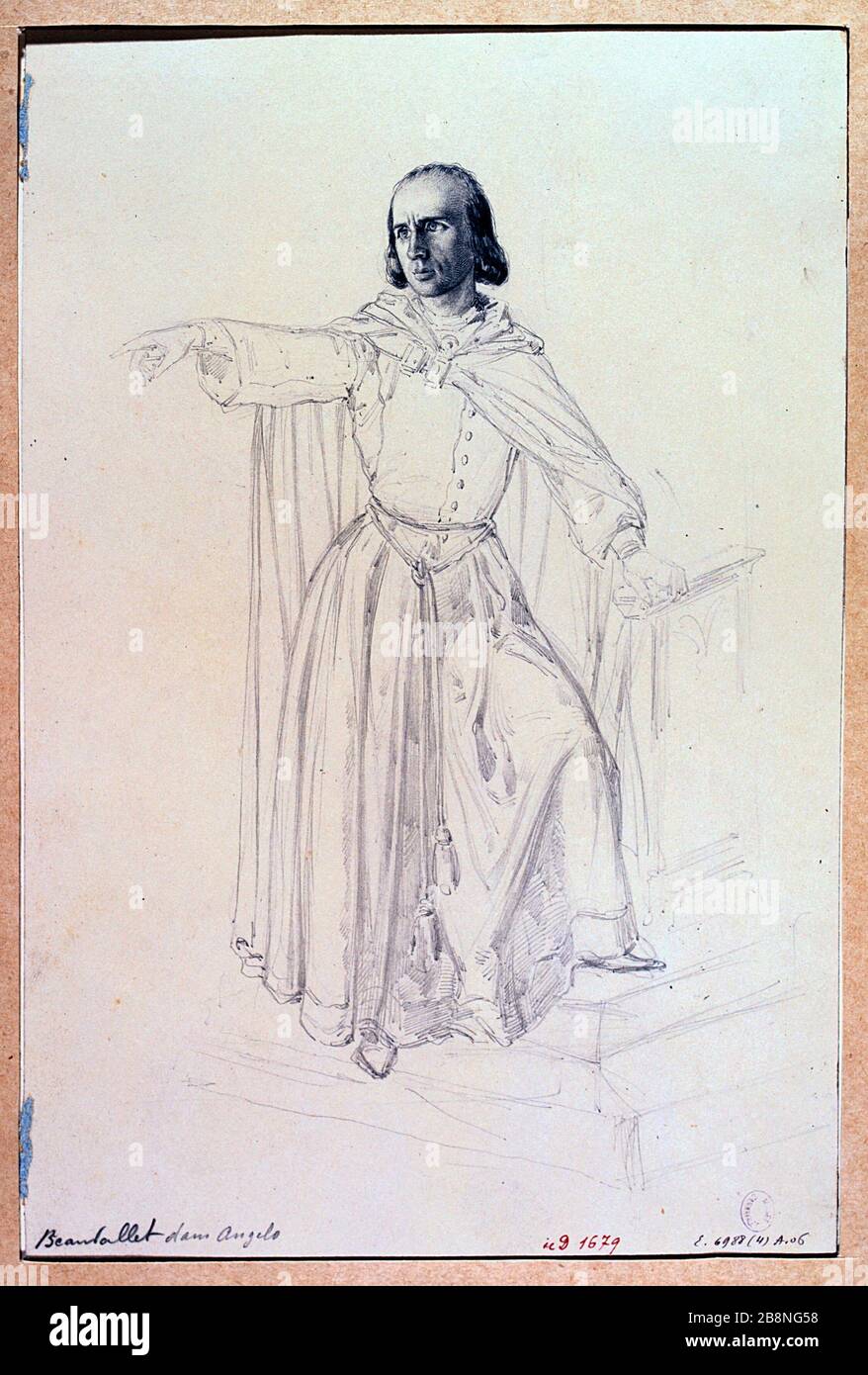 MODELLO STAGE COSTUME - ANGELO, TYRANT DI PADOVA ALEXANDRE LACAUCHIE. 'Beauregard dans Angelo'. Mine de plomb, 1835. Parigi, musée Carnavalet. Foto Stock