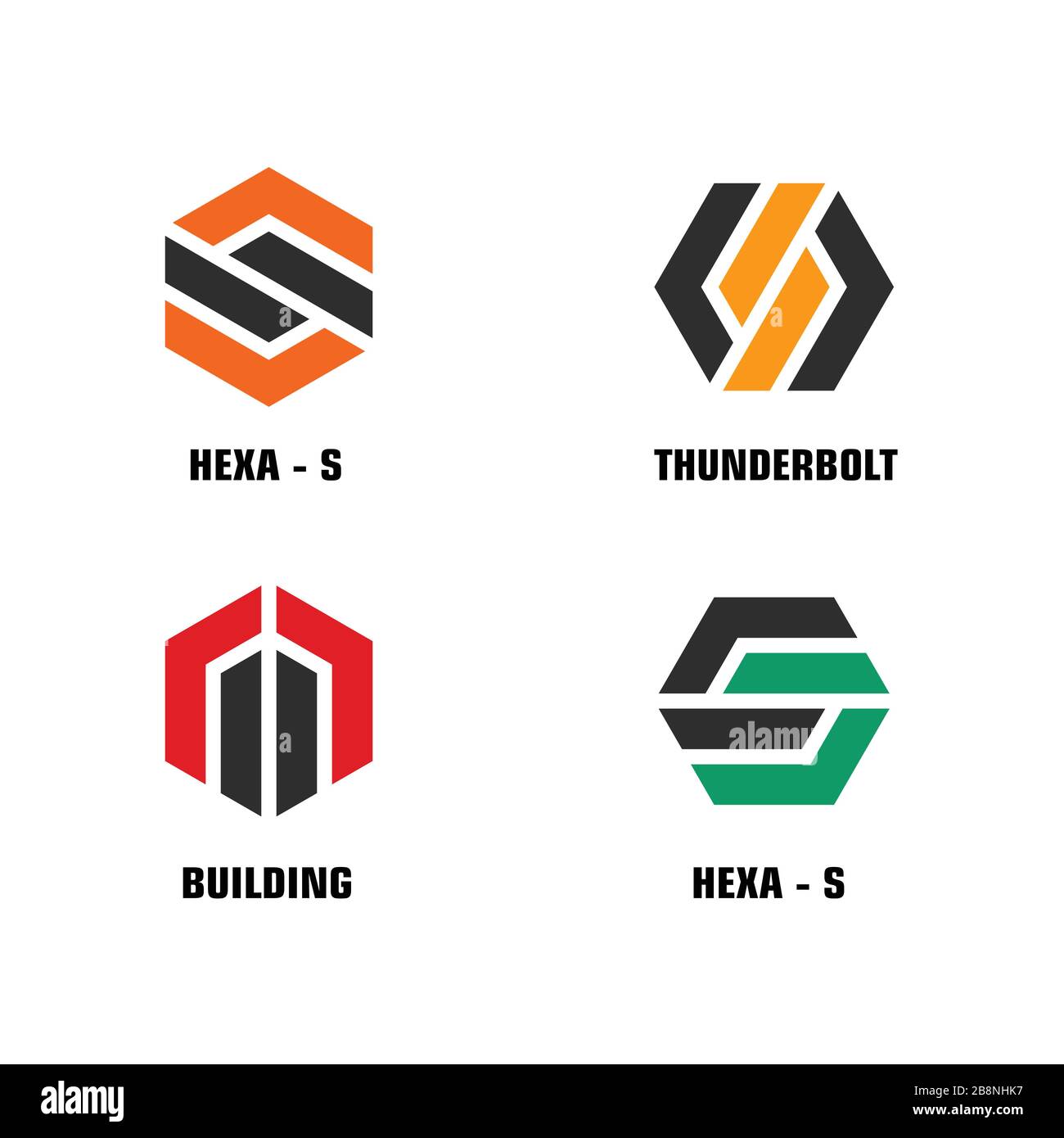 set di logo esagonale, design con logo piatto. Illustrazione Vettoriale