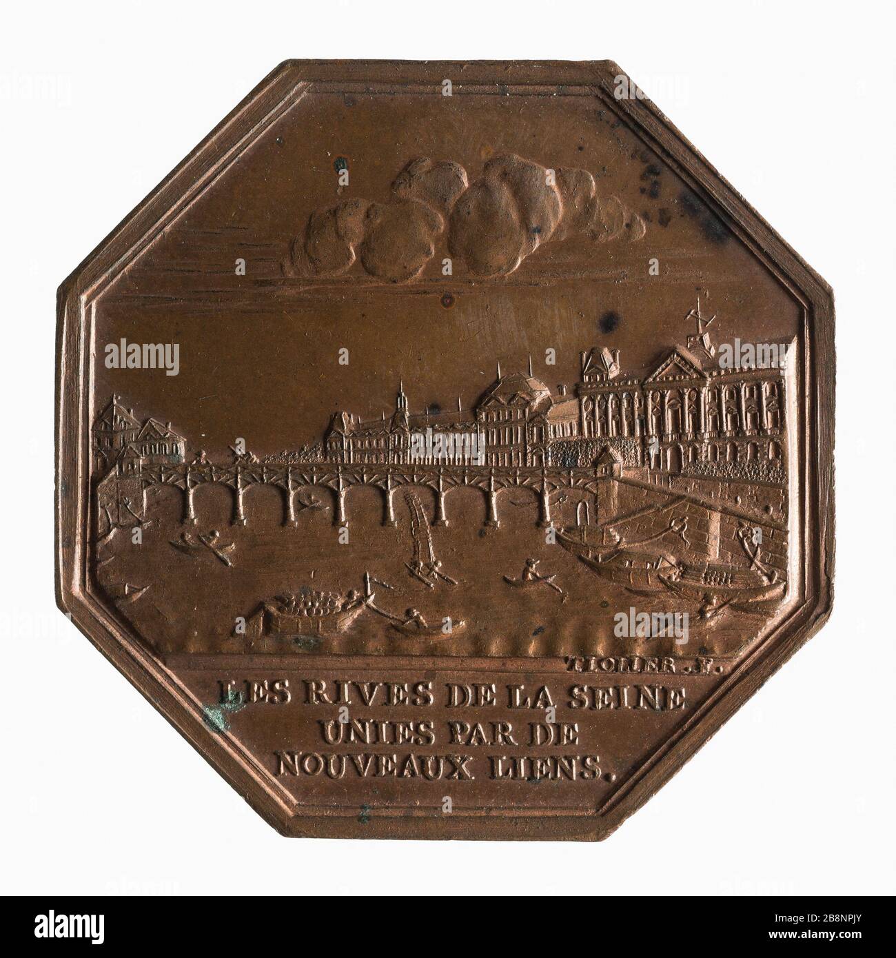 Associazione per la costruzione di tre ponti di ferro sulla Senna a Parigi, 1800-1801 Tiolier, Pierre-Joseph. "Association pour la construction des trois ponts en fer sur la Seine à Paris, 1800-1801". Cuivre. 1800-1801. Parigi, musée Carnavalet. Foto Stock