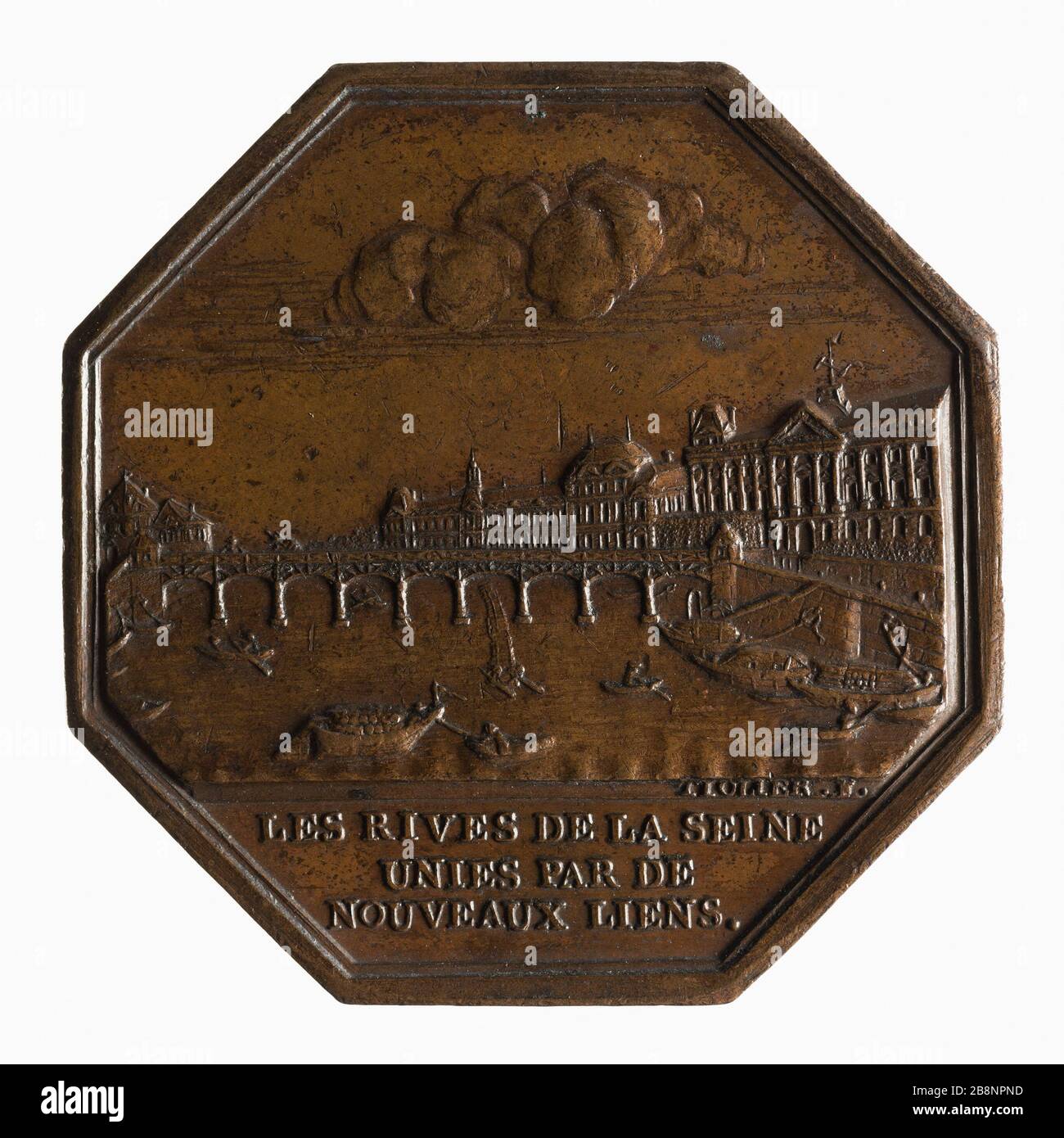 Associazione per la costruzione di tre ponti di ferro sulla Senna a Parigi, 1800-1801 Tiolier, Pierre-Joseph. "Association pour la construction des trois ponts en fer sur la Seine à Paris, 1800-1801". Cuivre. 1800-1801. Parigi, musée Carnavalet. Foto Stock