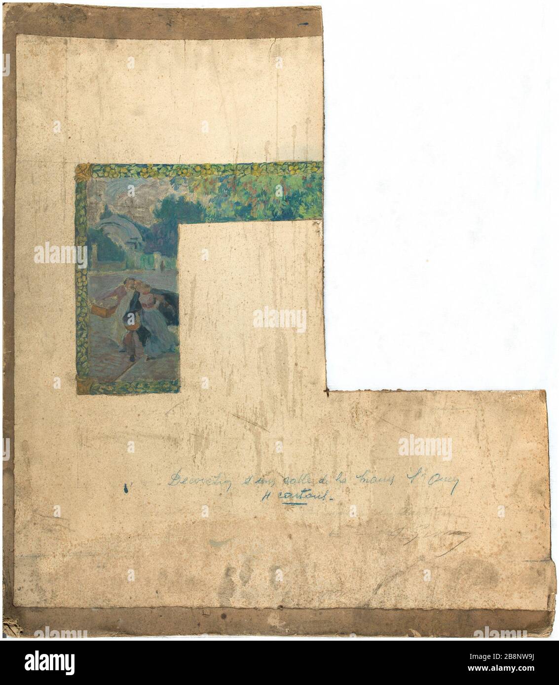 Schizzo per il comune di Saint-Ouen: Vista di Saint-Ouen Paul-Jean Gervais (1859-1936). "Esquisse pour la mairie de Saint-Ouen: Vue de Saint-Ouen". Huile sur papier collé en plein sur cartone. Fragmentaire : manque angolo supérieur droit. 1890-1910. Musée des Beaux-Arts de la Ville de Paris, Petit Palais. Foto Stock