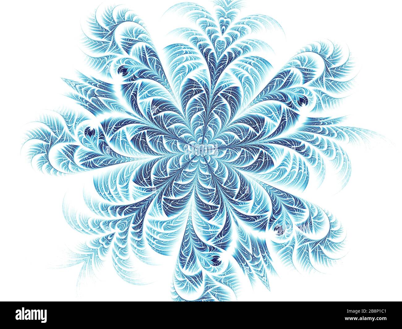 Fiore bianco e blu con petali ornati - immagine generata digitalmente Foto Stock