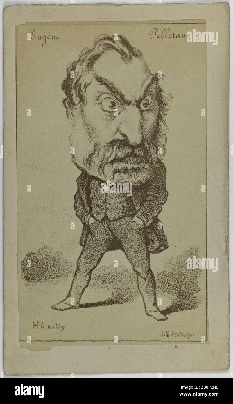 Caricatura di Eugene Pelletan, (1813-1884), (scrittore, senatore, politico, membro del governo nel 1870) Caricature de Eugène Pelletan (1813-1884), écrivain, sénateur, homme politique, membre du gouvernement it 1870. Carte de visite (recto). Photographie d'anonyme. Tirage sur papier albuminé, 1860-1890. Parigi, musée Carnavalet. Foto Stock