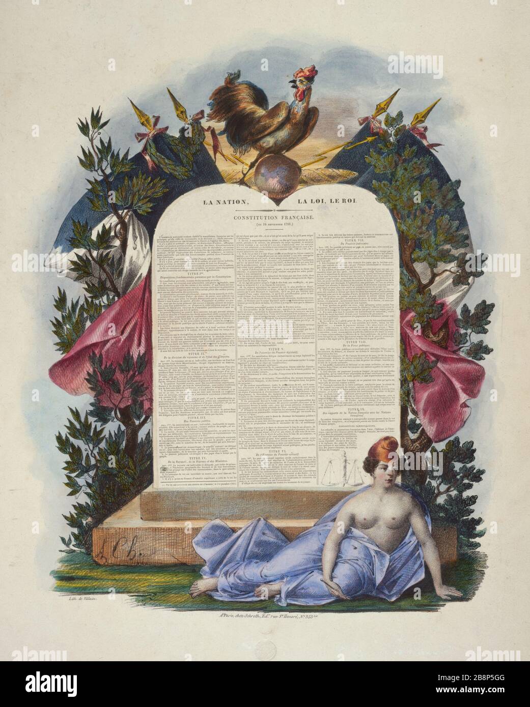 LEGGE NAZIONALE ROI - COSTITUZIONE FRANCESE 14 settembre 1791 Villain. "La Nation, la Loi, le Roi - Constitution Française du 14 Septembre 1791". Lithographie. Parigi, musée Carnavalet. Foto Stock