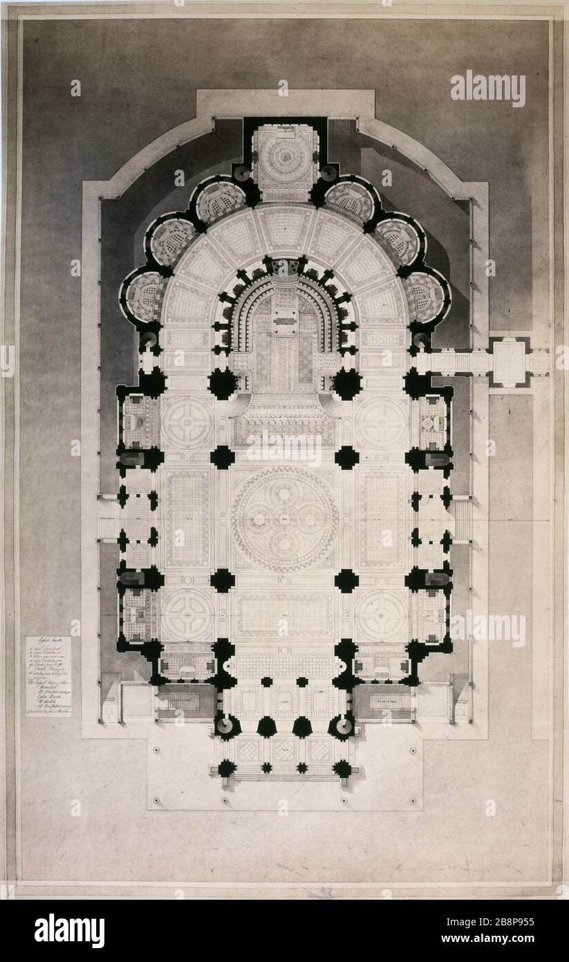RIPRODUZIONE FOTOGRAFICA DEL PROGETTO PER IL CUORE SACRO PRESENTATO DA ARCHITECTRE ABADIE: PIANO GENERALE 'riproduzione fotographique du projet pour le Sacré-Coeur présenté par l'architecte Paul Abadie : Plan général - 1874', XVIIIème arr.. Photographie de Charles Marville (1813-1879). Parigi, musée Carnavalet. Foto Stock
