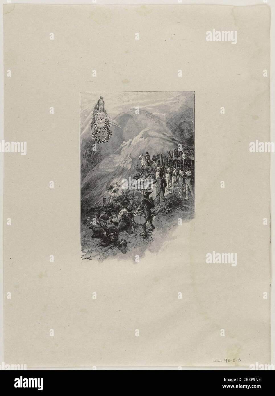 Servitude et grandeur militaire. Ave, Cesare, noi che stiamo per morire vi salutiamo. Alfred de Vigny (1797-1863), écrivains français, Louis Dunki, illustrateur et Clément Bellenger (1851-1898), graveur sur bois. Servitude et grandeur militaire. 'Ave Caesar morituri te salutant'. Gravure sur bois. 1897-1898. Parigi, musée de la vie romanticique. Foto Stock