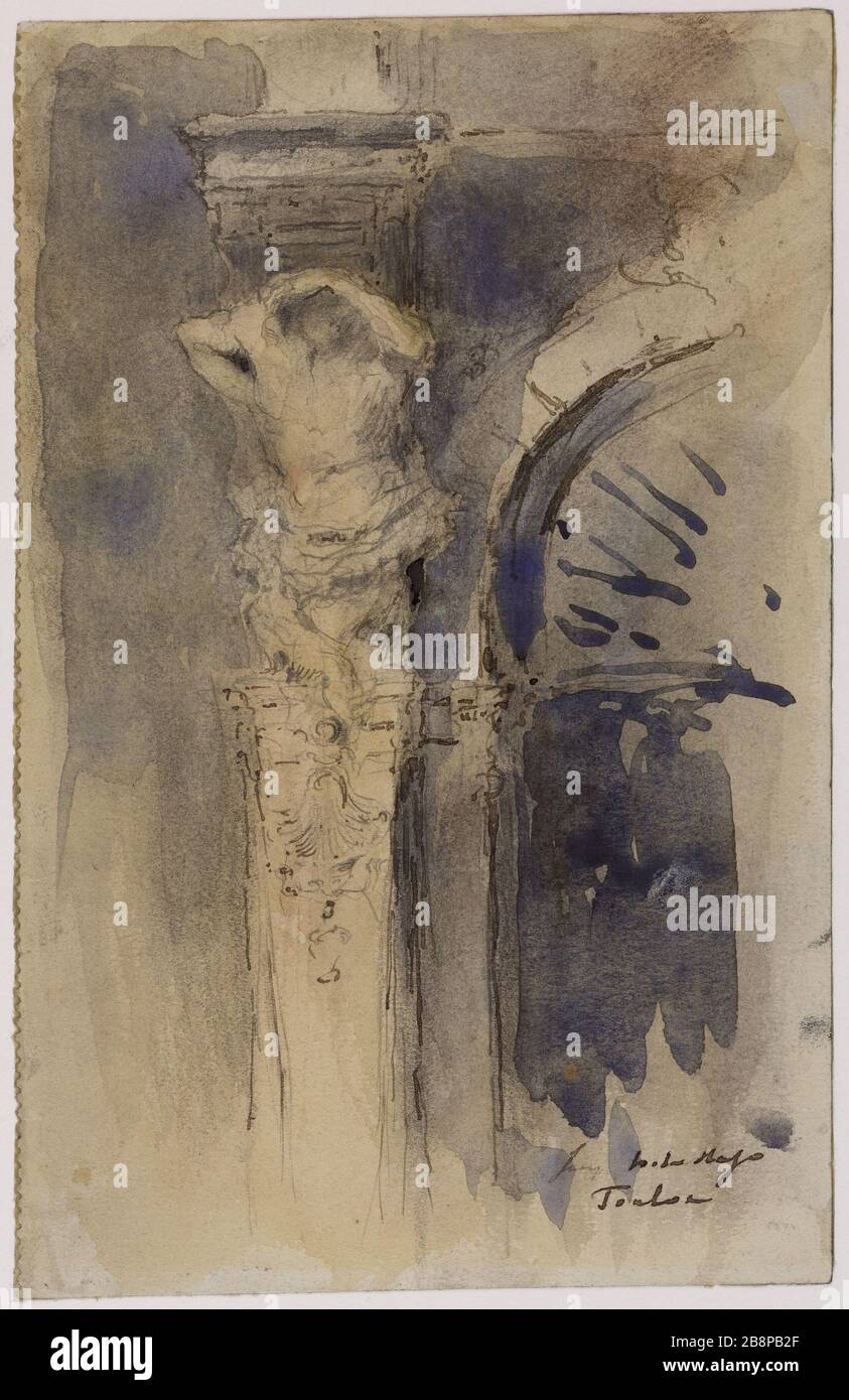 Cariatide Puget Tolone Georges Hugo (1868-1925). Cariatide de Puget à Tolone. Acquarelle. Parigi, Maison de Victor Hugo. Foto Stock