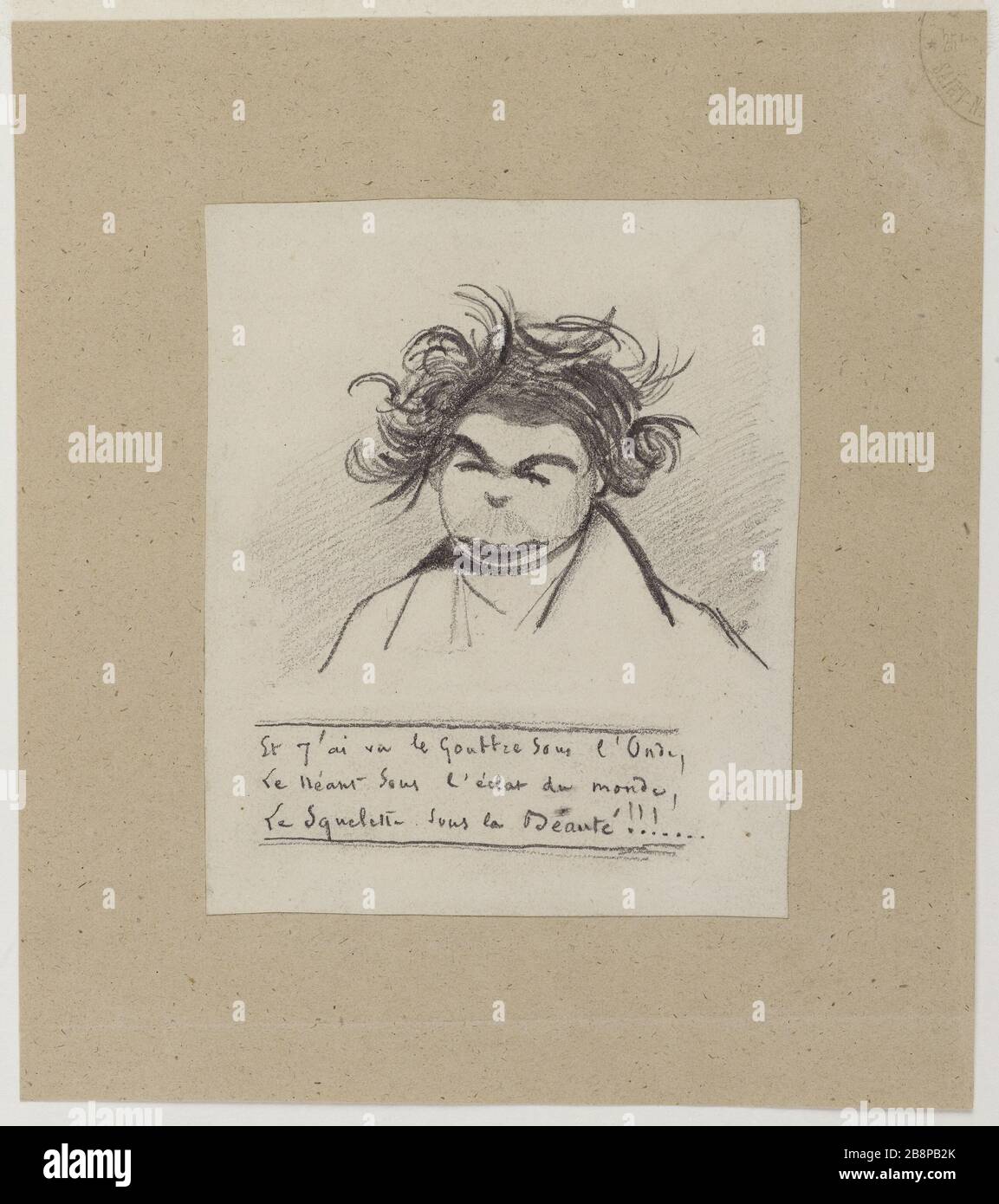 Caricatura Paul Foucher Alfred de Musset (1810-1857). "Caricatura di Paul Foucher". Crayon de grafite sur papier. Parigi, Maison de Victor Hugo. Foto Stock