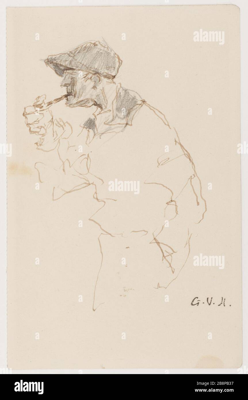 Uomo che fuma Georges Hugo (1868-1925). Fumante Homme. Crayon de grafite et encre. Parigi, Maison de Victor Hugo. Foto Stock