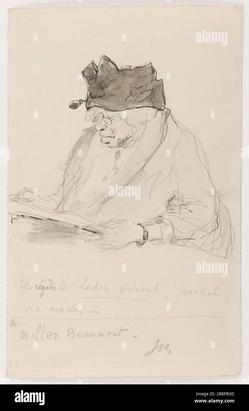 Georges Hugo (1868-1925). Guarda Georges Hugo (1868-1925). Elle regarde le ' Ladies pictorial...' Caricatura. Crayon de grafite et encre. Parigi, Maison de Victor Hugo. Foto Stock