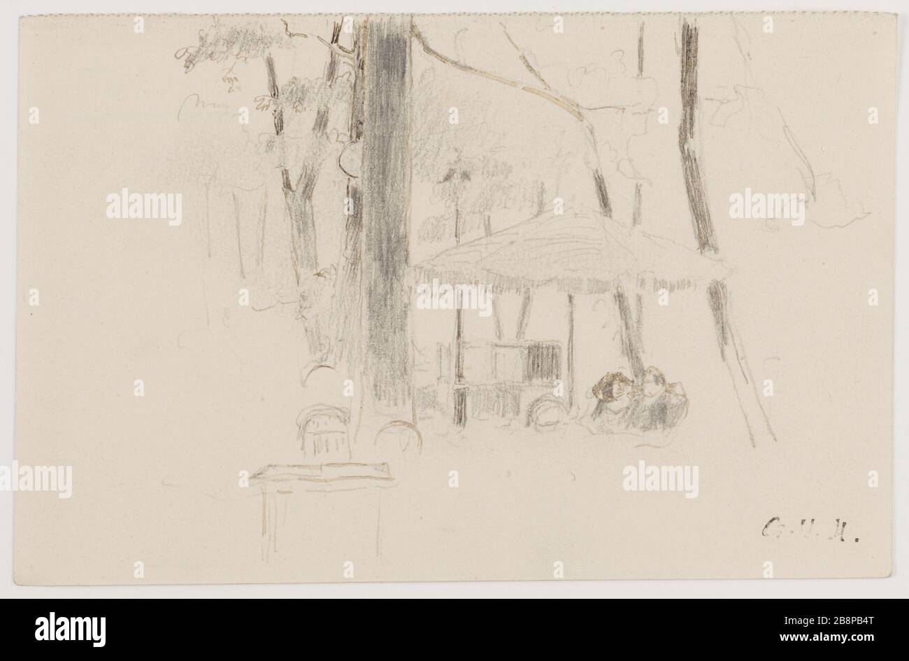 Coppia sotto un ombrello Georges Hugo (1868-1925). Coppia sous un ombrellone. Crayon de grafite. Parigi, Maison de Victor Hugo. Foto Stock