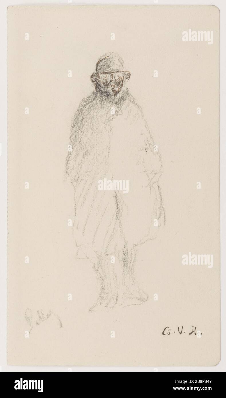 Lunghezza del volto umano Georges Hugo (1868-1925). Homme de face en pied. Crayon de grafite. Parigi, Maison de Victor Hugo. Foto Stock