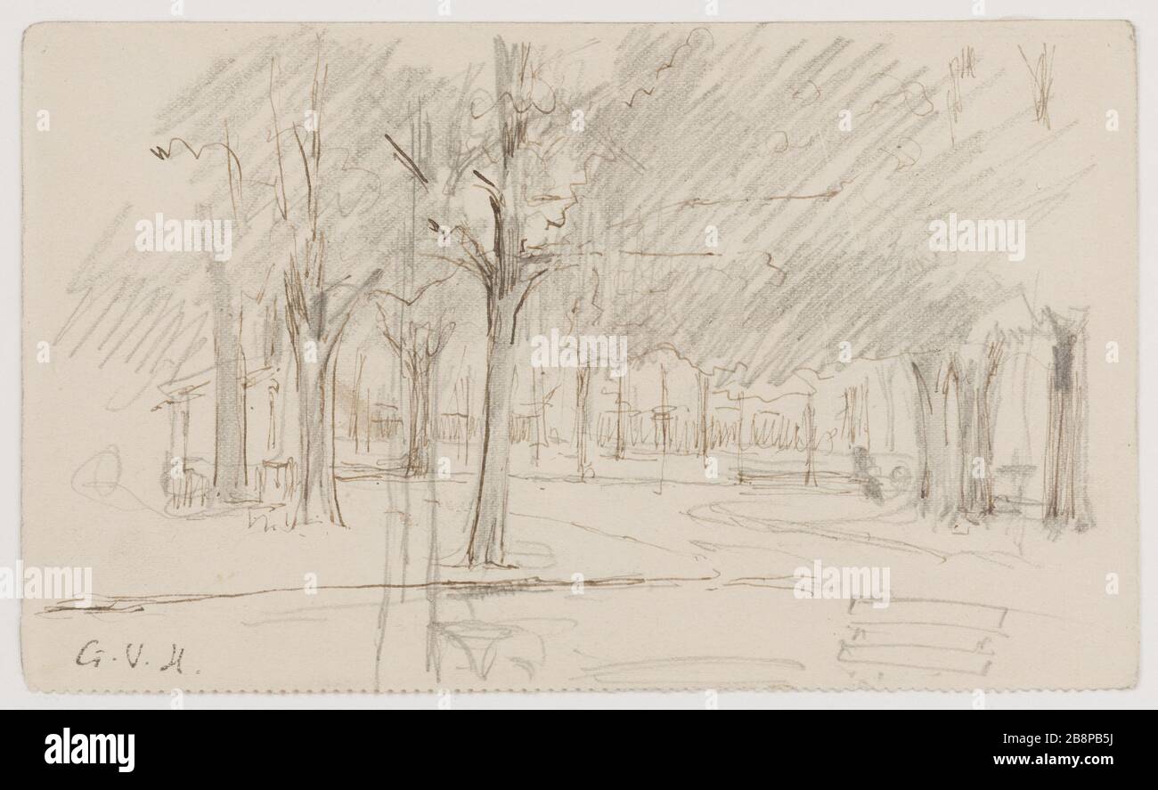 Il parco Georges Hugo (1868-1925). Le parc. Crayon de grafite et encre. Parigi, Maison de Victor Hugo. Foto Stock