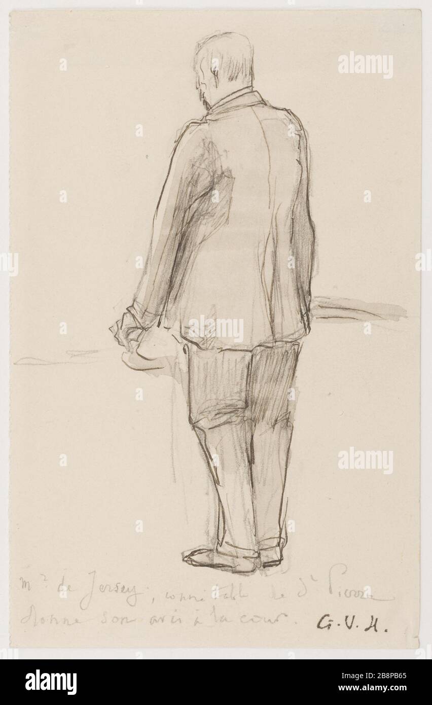Sig. De Jersey Georges Hugo (1868-1925). Sig. De Jersey, connétable de St Pierre donne figlio di avis à la Cour. Crayon de grafite et encre. Parigi, Maison de Victor Hugo. Foto Stock