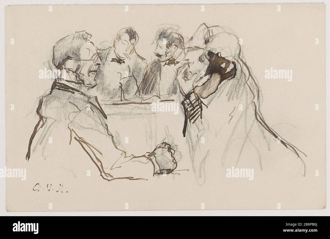Quattro persone in un caffè Georges Hugo (1868-1925). Quatre personnages dans un café. Crayon de grafite et encre. Parigi, Maison de Victor Hugo. Foto Stock