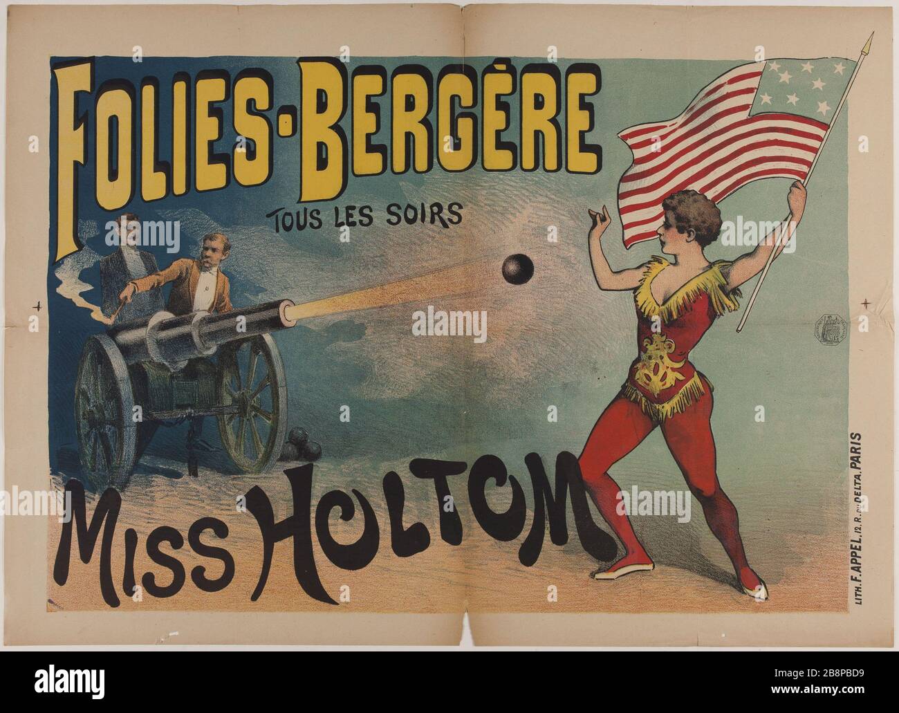 Folies-Bergere, OGNI SERA, MANCA HOLTOM Anonyme. Folies-Bergère, tous les soirs, Miss Holtom. Lithographie couleur. 1880-1900. Parigi, musée Carnavalet. Foto Stock