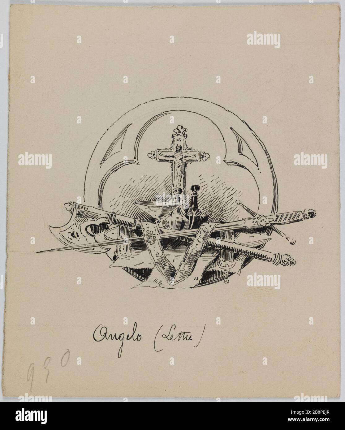 Cap 'o' per 'Angelo'. Illustrazione per il 'Libro d'Oro di Victor Hugo Gustave Fraipont (1849-1923). 'Lettrine 'o' pour 'Angelo'. Illustrazione pour le 'Livre d'or de Victor Hugo''. Encre sur papier. 1882. Parigi, Maison de Victor Hugo. Foto Stock