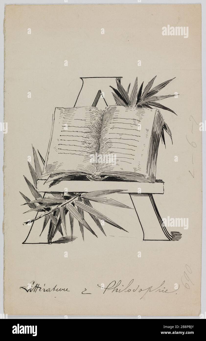Cap 'A' Drop a 'Letteratura e filosofia mista. Claude Gueux '. Illustrazione per il 'Libro d'Oro di Victor Hugo Gustave Fraipont (1849-1923). 'Lettrine 'A' pour 'Littérature et philosophie mêlées. Claude Gueux'. Illustrazione pour le 'Livre d'or de Victor Hugo''. Encre sur papier. 1882. Parigi, Maison de Victor Hugo. Foto Stock