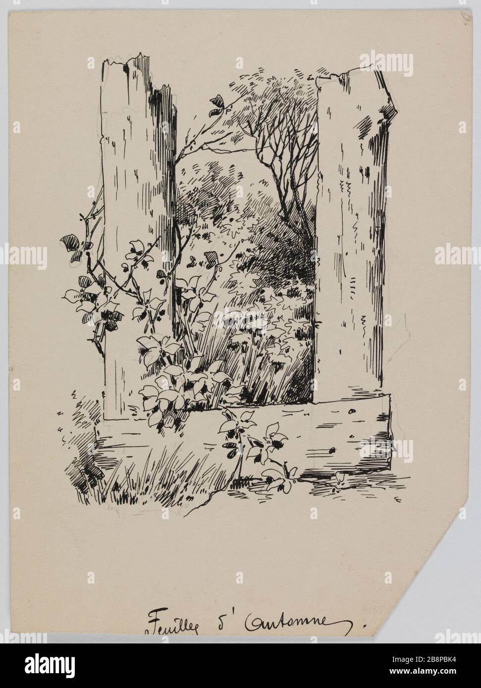 Cap 'U' per il capitolo 'la voce interiore' [annunciato sul disegno per 'le foglie d'autunno']. Illustrazione per il 'Libro d'Oro di Victor Hugo Gustave Fraipont (1849-1923). 'Lettrine 'U' pour le chapitre 'Les Voix intérieures' annoncées sur le dessin pour 'Les Feuilles d'automne'. Illustrazione pour le 'Livre d'or de Victor Hugo''. Encre sur papier. 1882. Parigi, Maison de Victor Hugo. Foto Stock