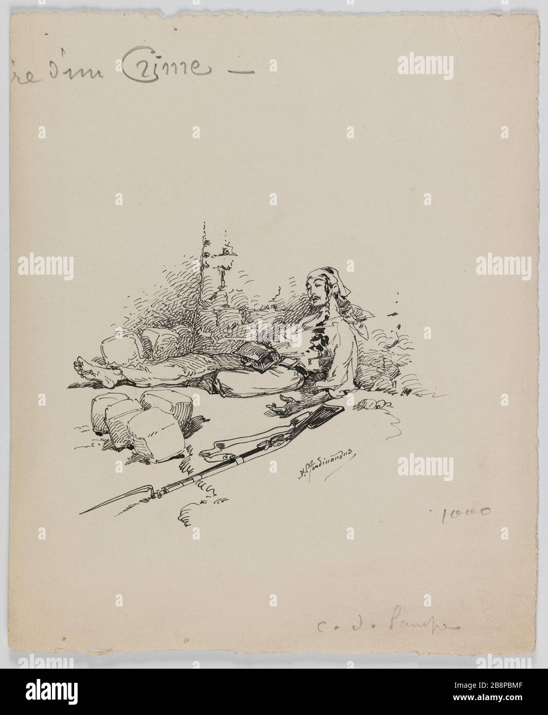 CUL-de-LAMP capitolo 'Storia di un crimine.' Illustrazione per il 'Libro d'Oro di Victor Hugo Alexandre Ferdinandus (dit F. Avenet). «cUL-de-lampe pour le chapitre «Histoire d’un Crime». Illustrazione pour le 'Livre d'or de Victor Hugo''. Encre sur papier. 1882. Parigi, Maison de Victor Hugo. Foto Stock