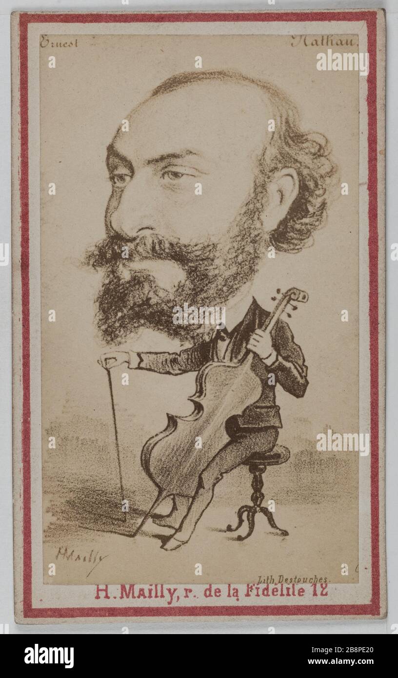 Ritratto del violoncellista Ernest Nathan all'Opera. Hippolyte Mailly (né it 1829). Ritratto d'Ernest Nathan, violoncelliste à l'Opéra. Carte de visite (recto). Tirage sur papier albuminé. 1860-1890. Parigi, musée Carnavalet. Foto Stock