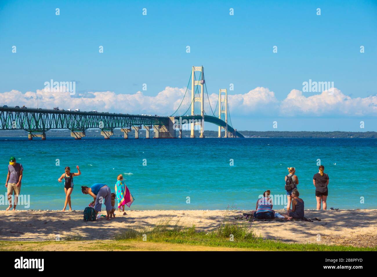 Ponte Mackinaw michigan di collegamento superiore e inferiore tra la penisola Mackinaw City e San Ignace Michigan Foto Stock