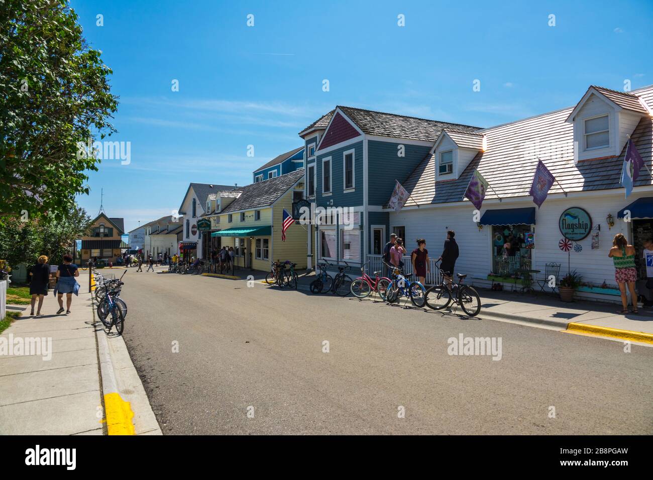 Vista sulla vita sulla storica isola di mackinaw, un lago michigan huron principale attrazione turistica Foto Stock Vista sulla vita sulla storica isola di mackinaw, un lago michigan huron principale attrazione turistica Foto Stock