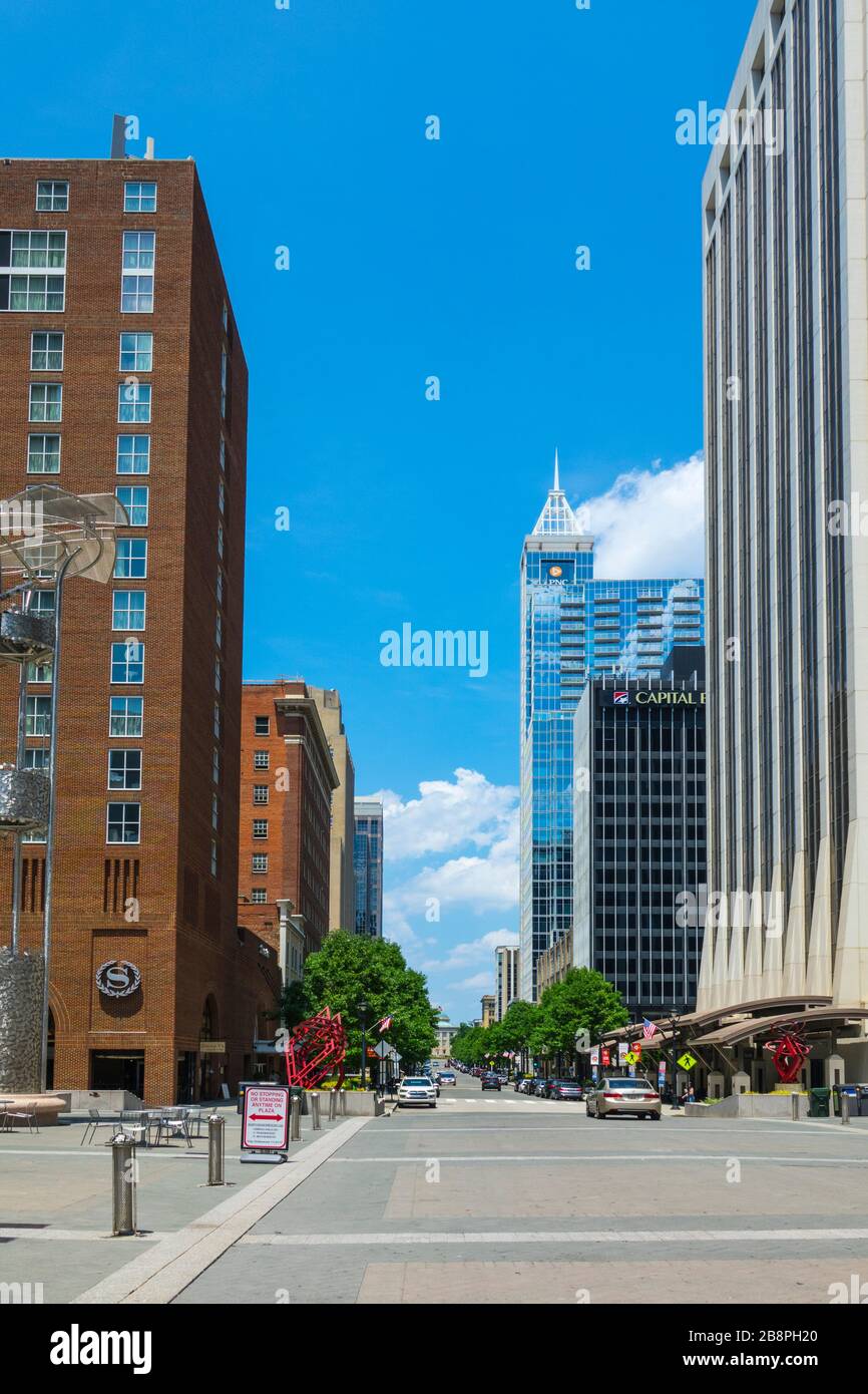 City Market Downtown shopping District in Raleigh una città nel North Carolina del Nord NC e attuale capitale dello stato capitol statehouse Foto Stock