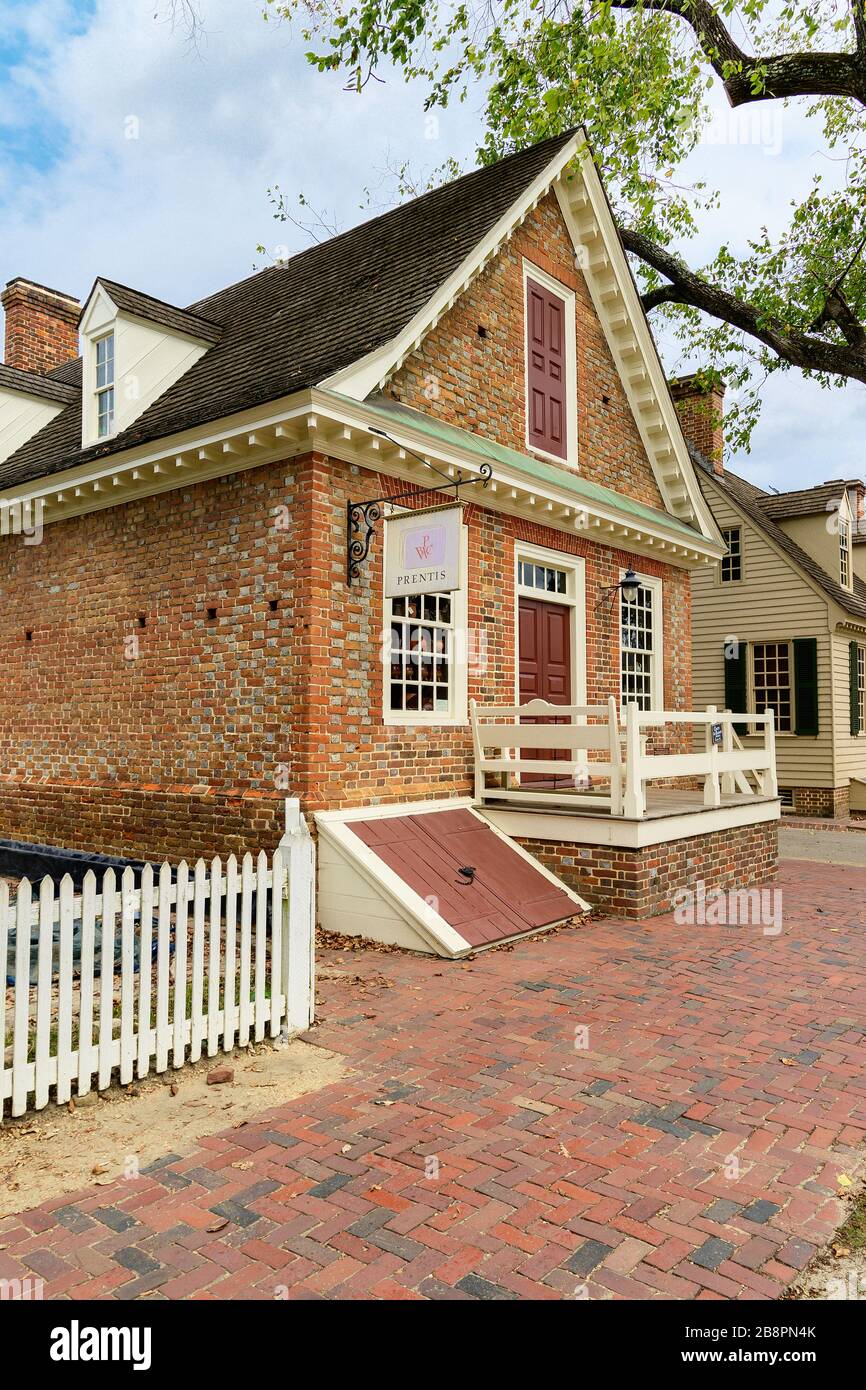 Williamsburg Coloniale Prentis Store. Foto Stock