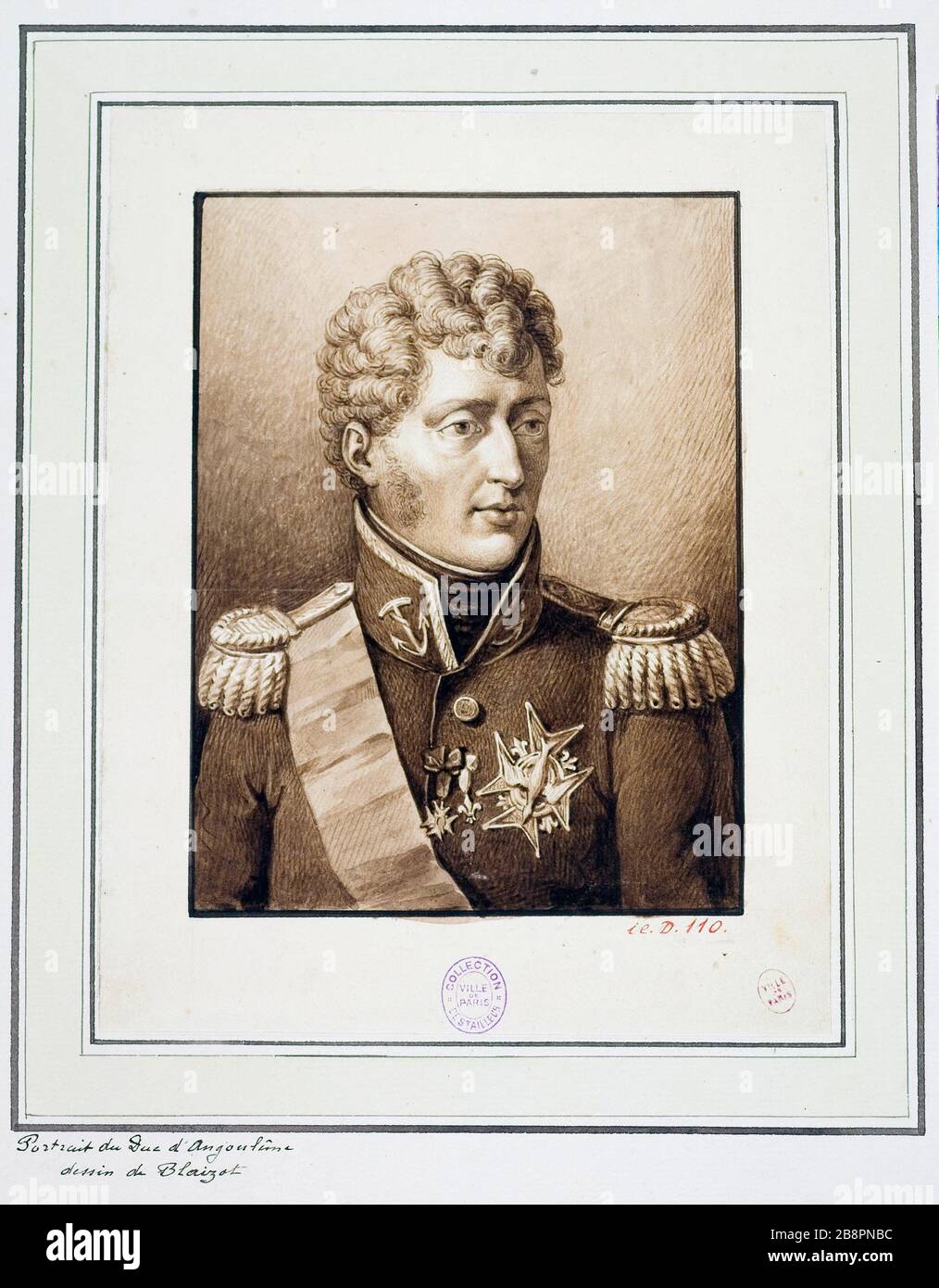 RITRATTO DEL DUCA D'ANGOULEME Eugène Blaisot (né en 1821). 'Portrait du duc d'Angoulême'. Lavis au trait. Parigi, musée Carnavalet. Foto Stock
