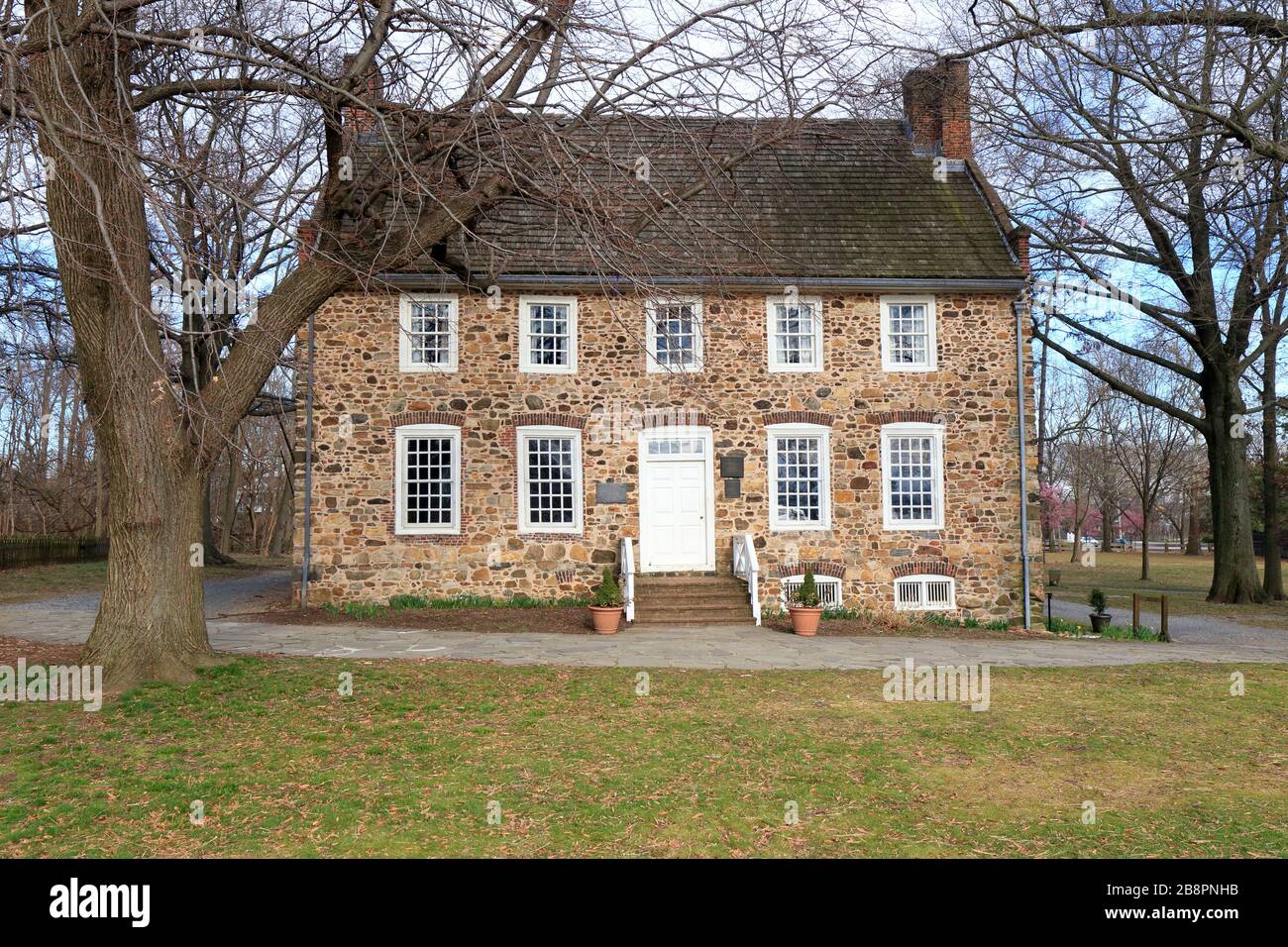 La Casa delle conferenze, anche Billopp House, Staten Island. Esterno di una casa storica a Tottenville vicino Aakawaxung Munahanung Sito Archeologico Foto Stock