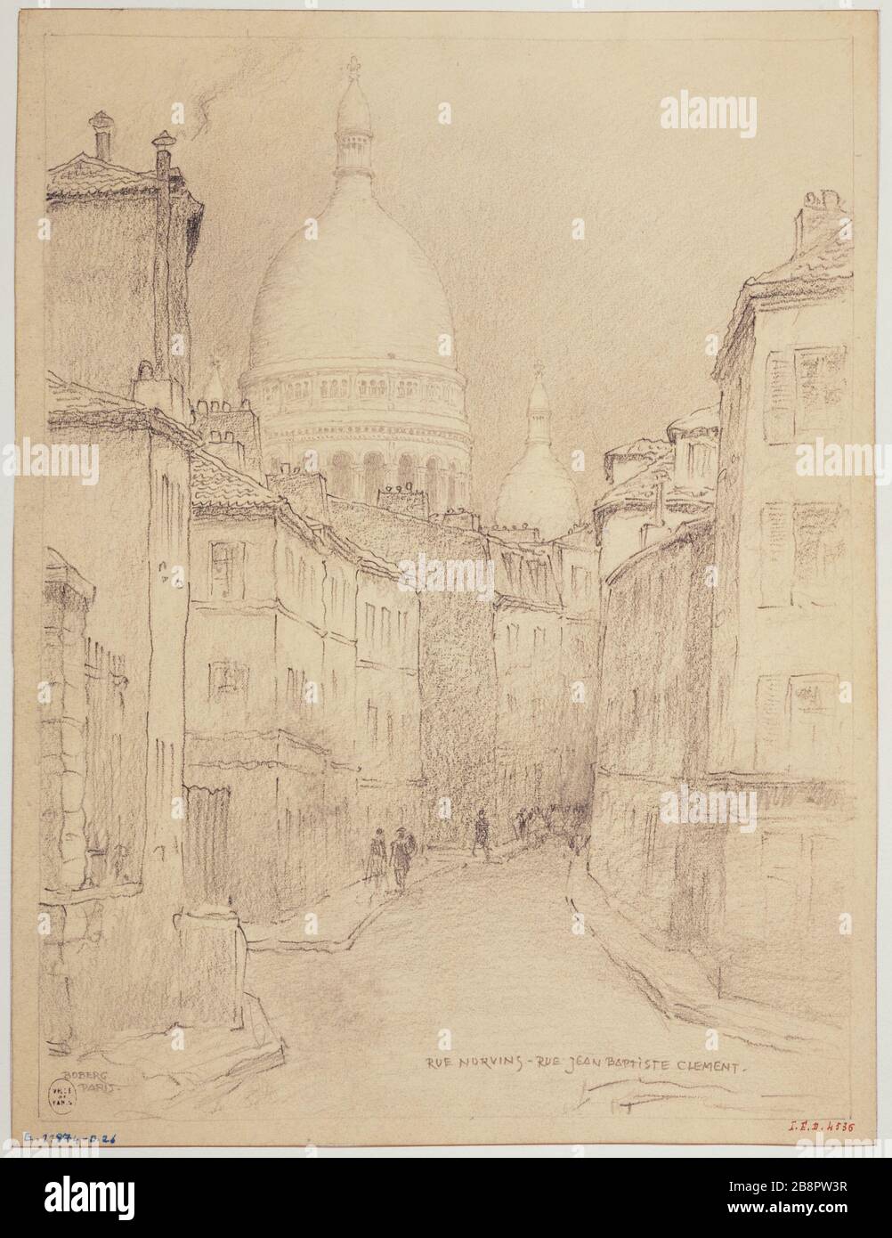 Via Norvins e rue Jean-Baptiste Clément Gustave Ferdinand Boberg (1860-1946), architecte suédois. Rue de Norvins et la rue Jean-Baptiste Clément. Crayon. Parigi (XVIIIème arr.). Parigi, musée Carnavalet. Foto Stock