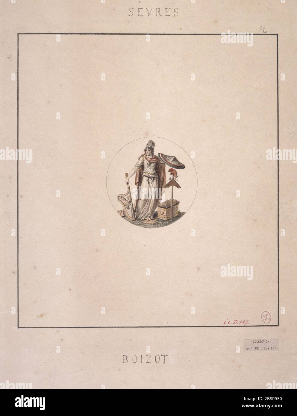 FIGURA ALLEGORICA DELLA REPUBBLICA PER LA FABBRICAZIONE DI SEVRES LOUIS-SIMON BOIZOT (1743-1809). « Figura allégorique de la République pour la manufacture de Sèvres ». Dessin. Parigi, musée Carnavalet. Foto Stock