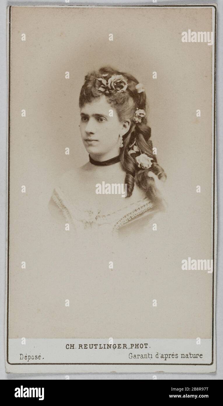 Ritratto di Ganetti (attrice teatrale lirica e opera comica) Ritratto di Ganetti, attrice au théâtre Lyrique et à l'Opéra comique. Photographie de Charles Reutlinger. Carte de visite (recto). Tirage sur papier albuminé. 1860-1890. Parigi, musée Carnavalet. Foto Stock